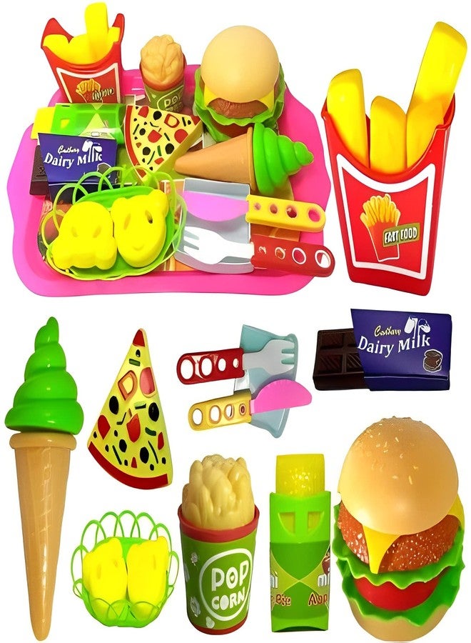 Tickles 18 pcs Play Fast Food Set Pretend Play Barger Fries and ice Cream with Trey Food Toy | Best Gifts Food playset for Boys Girls Kids- Multicolor 4 Years and up - Image 1