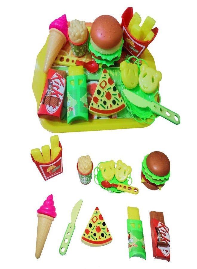 Tickles 18 pcs Play Fast Food Set Pretend Play Barger Fries and ice Cream with Trey Food Toy | Best Gifts Food playset for Boys Girls Kids- Multicolor 4 Years and up - Image 2