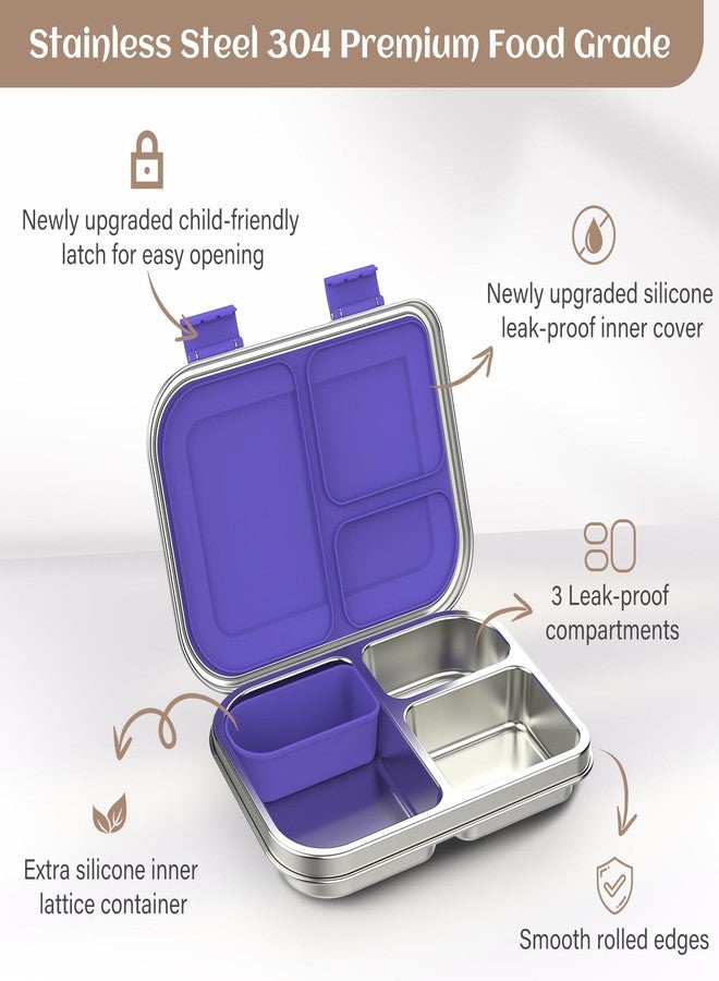 BABHAMNESS Stainless Steel Bento Box Kids, 3 Compartments Leak Proof Metal Bento Lunch Box, 304 Stainless Steel Bento Lunch Containers for School and Office,Dishwasher Safe, BPA-Free-Purple - Image 3