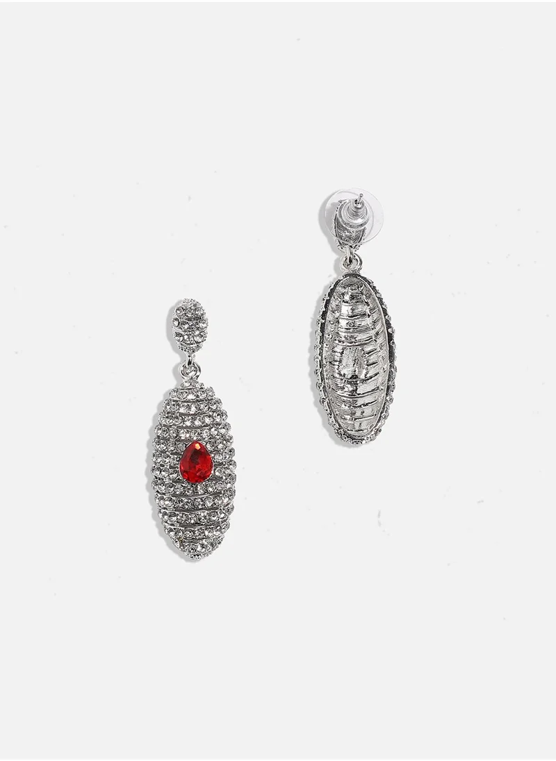 SOHI Rhinestone Oval Drop Earrings - Red
