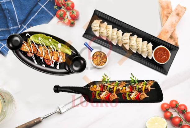 LOGRO Black Melamine Serving Rectangular Tray for Kitchen, Dining, Serving and Desk Tray(Pack of 3piece) - Image 1