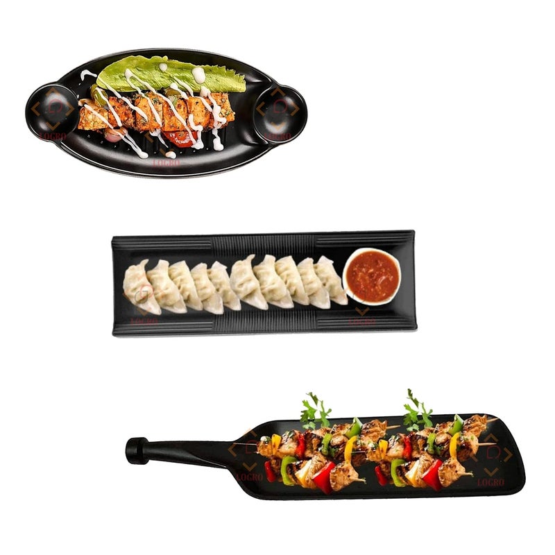 LOGRO Black Melamine Serving Rectangular Tray for Kitchen, Dining, Serving and Desk Tray(Pack of 3piece) - Image 2