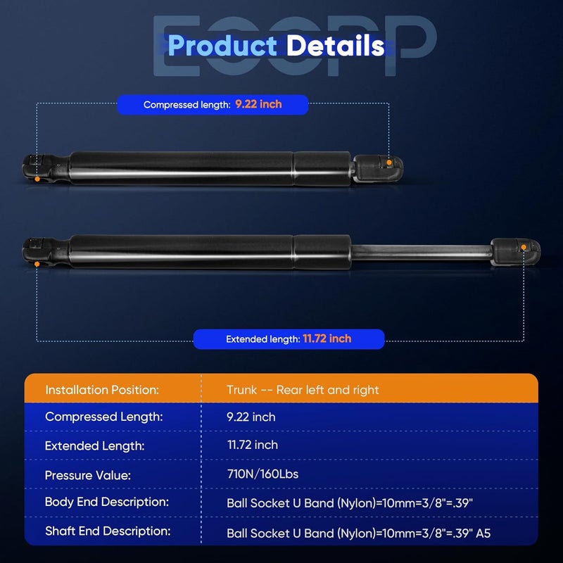 ECCPP 2pcs Rear Trunk Lift Supports Struts for Volkswagen Jetta 2005-2010 - Image 3