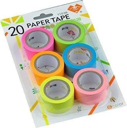 Generic ARTISTERY Paper Tapes for Craft Set of 6 Attractive Neon Color Adhesive Paper Tapes for Decorative Purposes 20mm x 5m  - Image 1