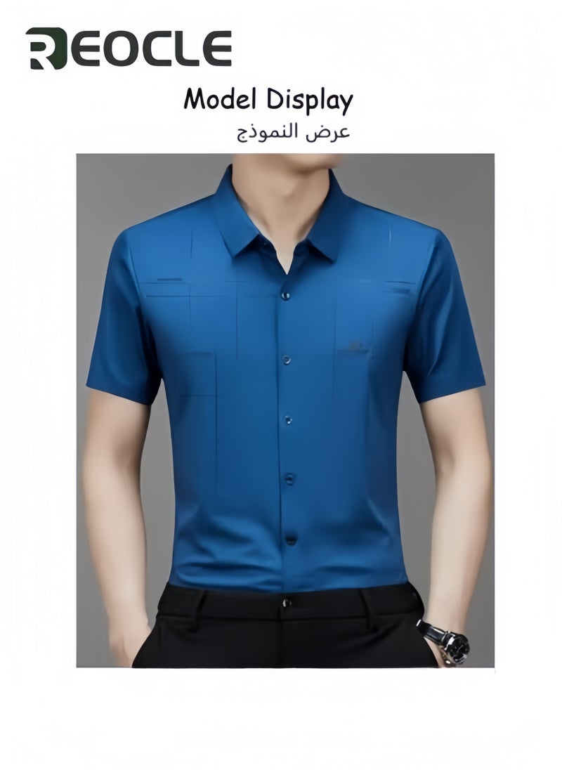 REOCLE - Men's Dress Shirts Wrinkle Free Regular Fit Stretch Rayon Button Down Shirt Short Sleeve Dress Cotton Dress Shirts Short Sleeve Stand Collar Shirt - Image 1
