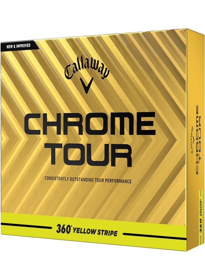 Callaway Golf Chrome Tour 360 Stripe Golf Ball (Yellow) - Image 1