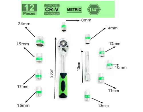 DARIT SMASH Ratchet Socket Wrench Set Quick Released Ratchet Handle and Extension Bar 12 Sleeve Chrome Vanadium Socket 12 PCS SET - Image 2