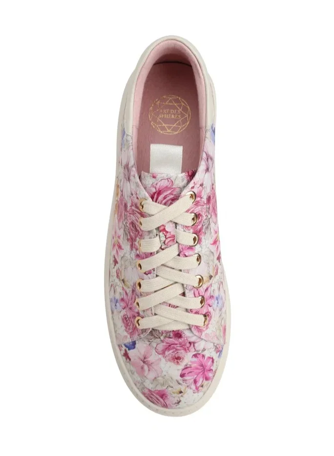 ART DES SPHERES Women's Leather Platform Sneakers Drawstring Closure Multi