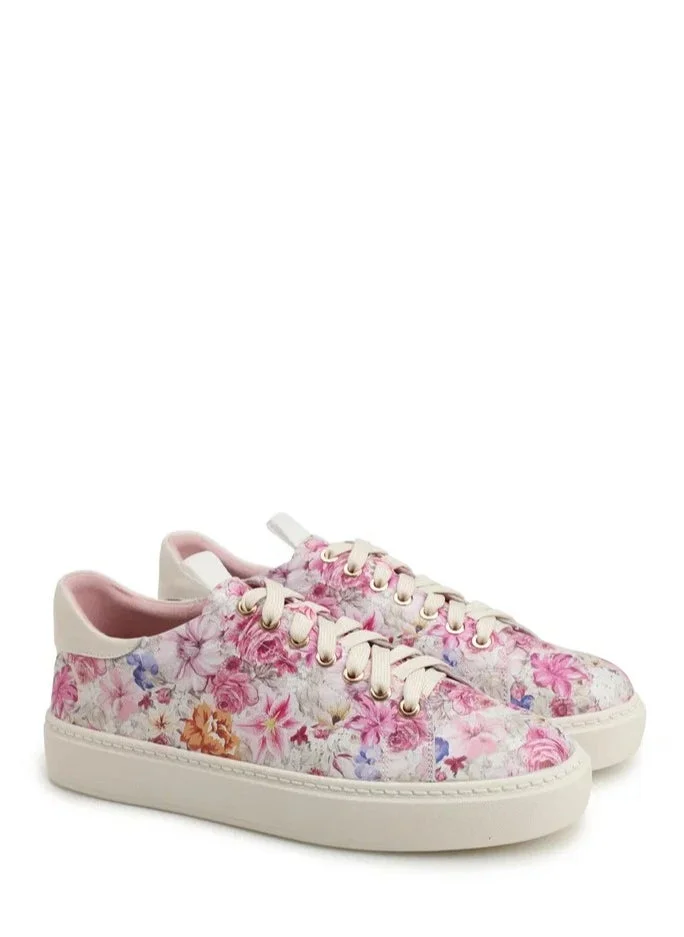 ART DES SPHERES Women's Leather Platform Sneakers Drawstring Closure Multi