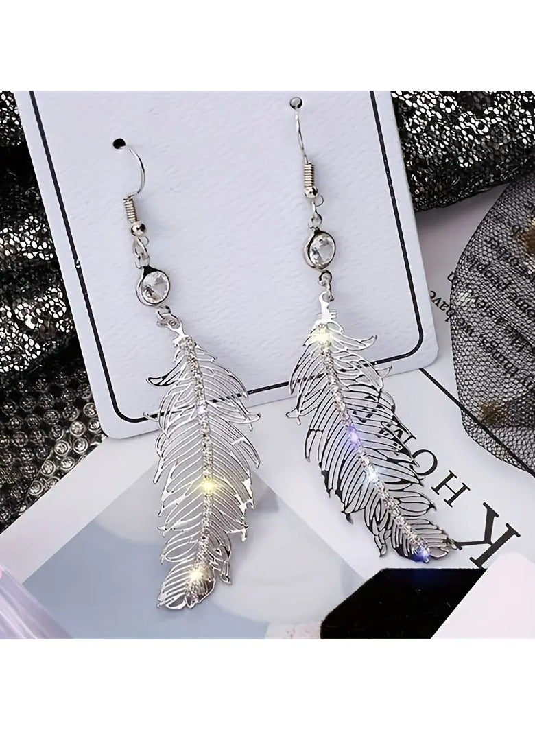 Goolsky Elegant Long Feather Earrings With Crystal Pendants, Ladies' Wedding Engagement Earrings, Birthday And Valentine's Day Gifts For Friends - Image 2