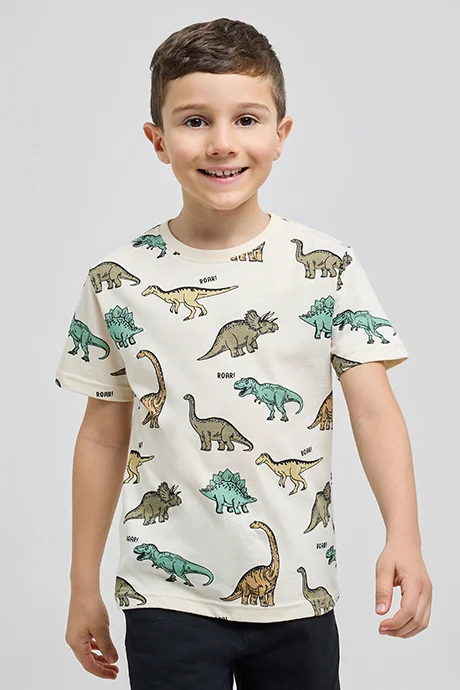 أر أند بي Printed T-Shirt with Crew Neck and Short Sleeves
