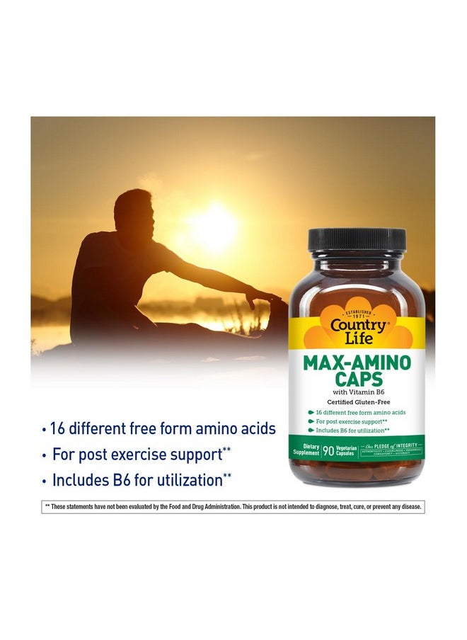 كانتري لايف Country Life Maxi-Amino مع 16 حمض أميني حر، 90 كبسولة نباتية، معتمد خالٍ من الغلوتين، معتمد كنباتي  - Image 1