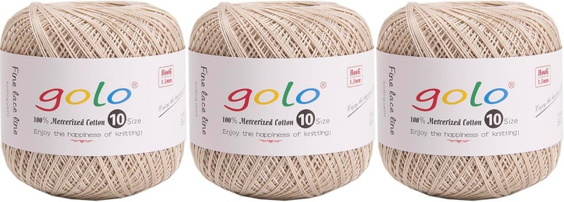Golo 3 Balls Crochet Thread Size 10 Crochet Yarn for Hand Knitting 731 - Image 1