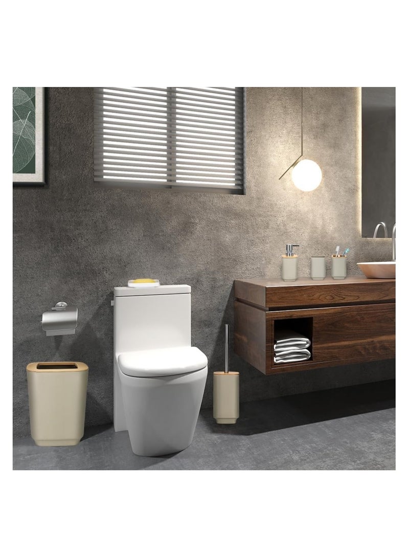 6 Piece Bathroom Accessories Set Beige Bamboo  - Image 4