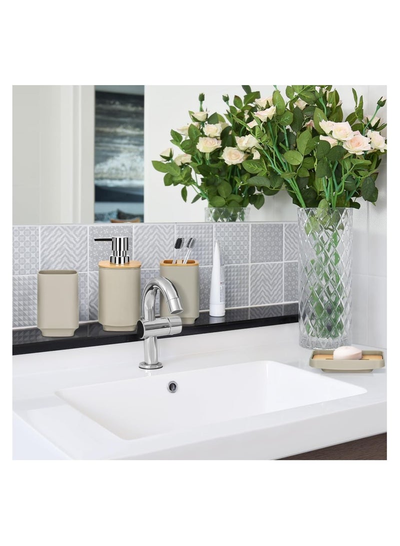 6 Piece Bathroom Accessories Set Beige Bamboo  - Image 5