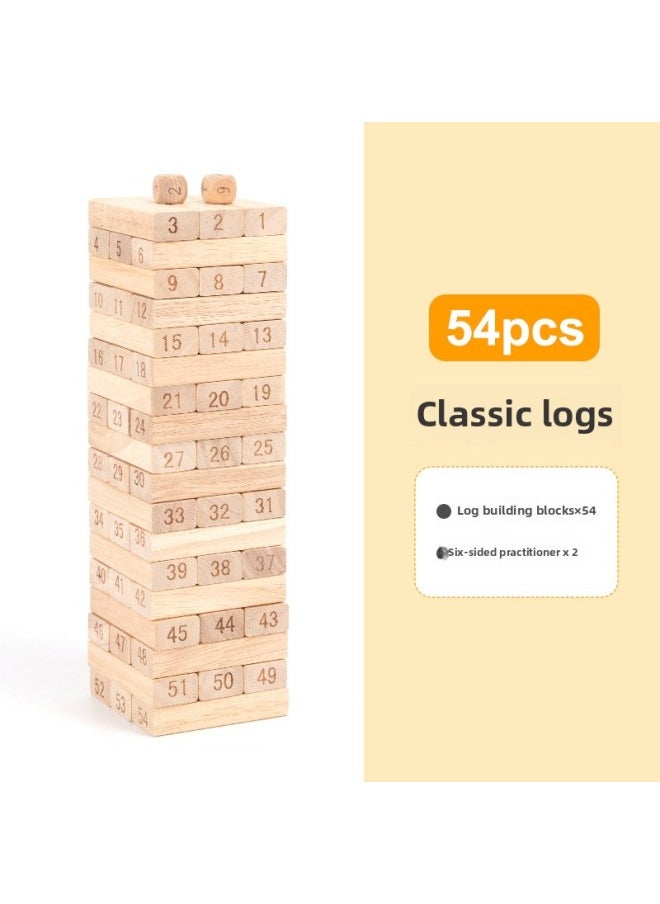 Children's Puzzle Stacking Layered High Cracking Balanced Cracking Building Blocks Stacking Wood Headline Table Game Benefit Intelligence Toys-Color:Wood Color 54 Capsules