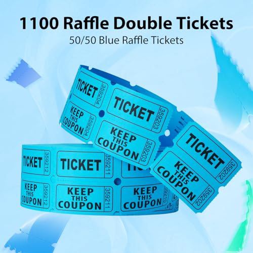 Volokitx 2200 Pcs (1100 Pairs) Raffle Tickets Double Roll, Blue 50/50 Raffle Tickets, Consecutively Numbered for Raffles, Events, Fundraisers, Carnivals & Classroom Activities - Image 2