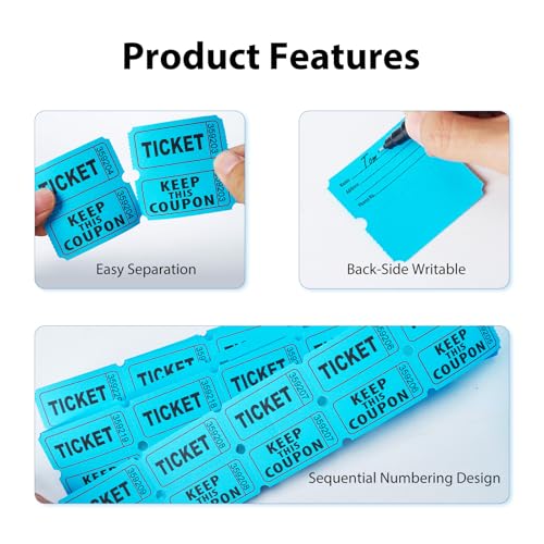 Volokitx 2200 Pcs (1100 Pairs) Raffle Tickets Double Roll, Blue 50/50 Raffle Tickets, Consecutively Numbered for Raffles, Events, Fundraisers, Carnivals & Classroom Activities - Image 3