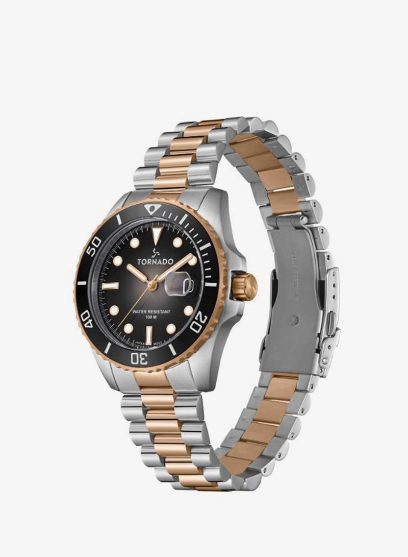 TORNADO Men's  Solid Stainless Steel,Brushed Outer Links, Polished Center Links 3H with date Display Watch T22001-KBKB - 42mm mm - Image 2