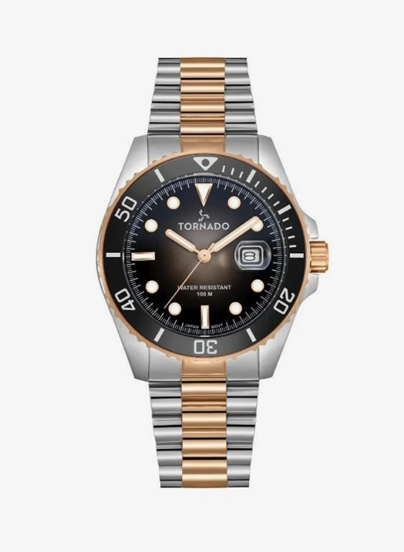 TORNADO Men's  Solid Stainless Steel,Brushed Outer Links, Polished Center Links 3H with date Display Watch T22001-KBKB - 42mm mm