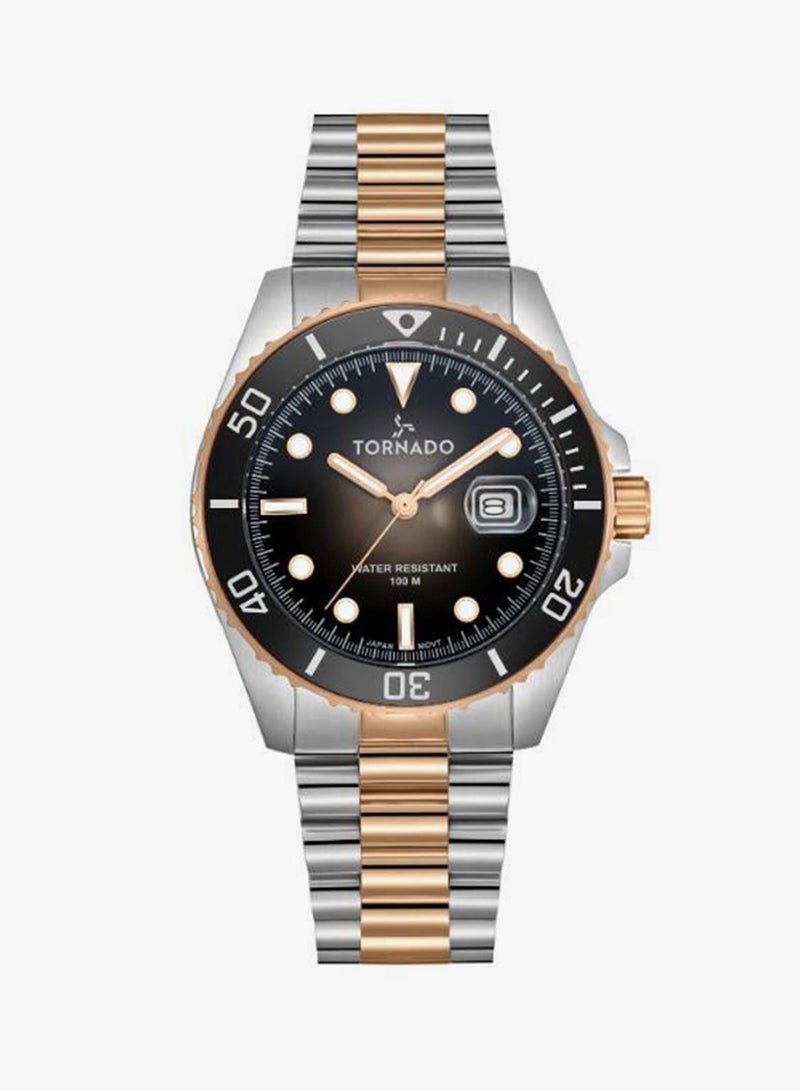 TORNADO Men's  Solid Stainless Steel,Brushed Outer Links, Polished Center Links 3H with date Display Watch T22001-KBKB - 42mm mm - Image 1