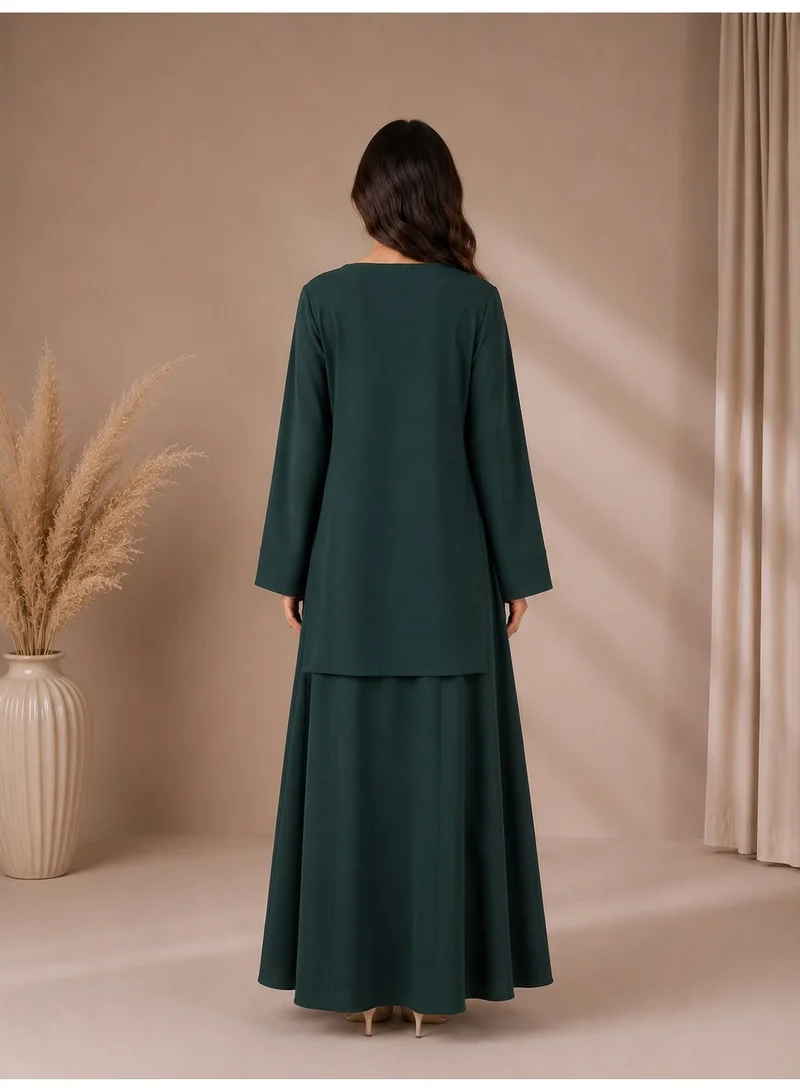 Ophelia Premium Modest Two-Piece Set with Asymmetrical Tunic and Maxi Skirt, Black