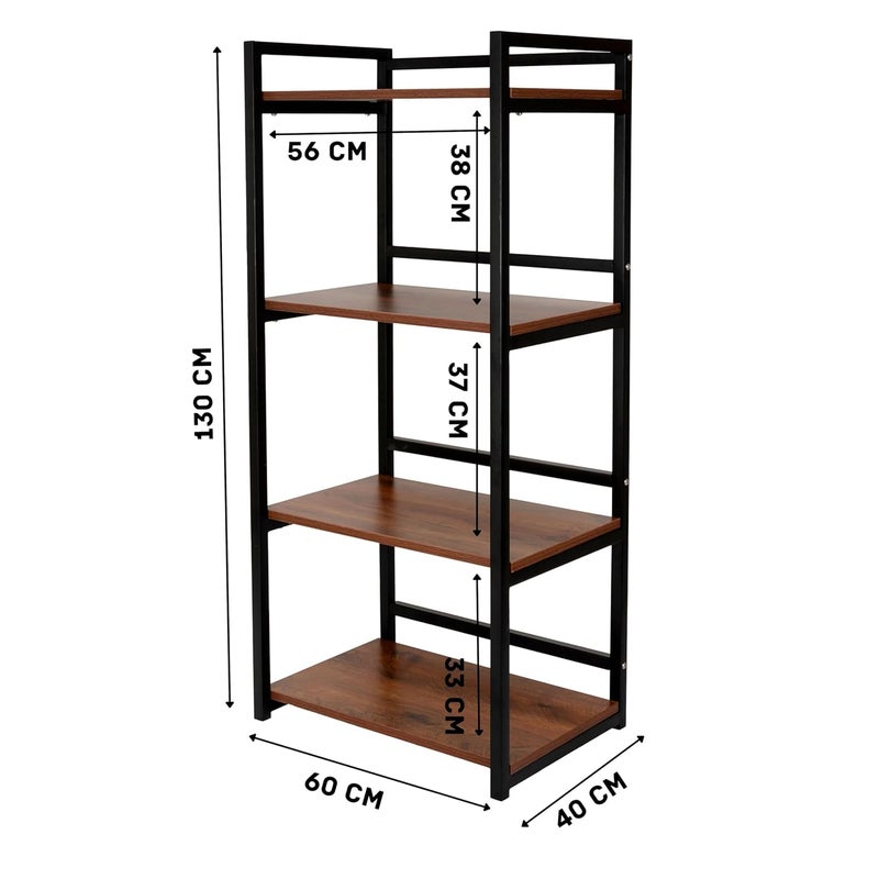 DIVYA حامل ميكروويف 4 طبقات، حامل OTG، منصة فرن ميكروويف، رف تخزين مطبخ (بني الجوز وأنبوب أسود، فولاذ سبائكي؛ خشب مصنّع، رف متعدد الطبقات) - Image 2