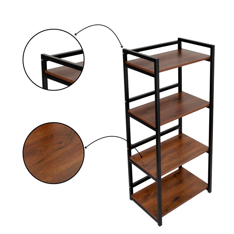 DIVYA حامل ميكروويف 4 طبقات، حامل OTG، منصة فرن ميكروويف، رف تخزين مطبخ (بني الجوز وأنبوب أسود، فولاذ سبائكي؛ خشب مصنّع، رف متعدد الطبقات) - Image 5