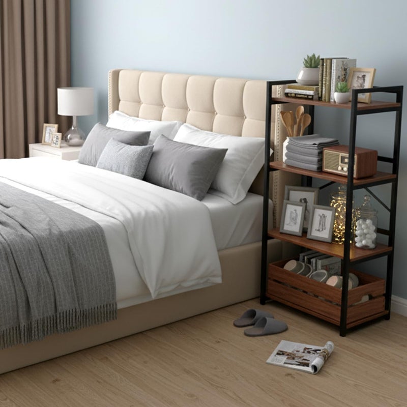 DIVYA حامل ميكروويف 4 طبقات، حامل OTG، منصة فرن ميكروويف، رف تخزين مطبخ (بني الجوز وأنبوب أسود، فولاذ سبائكي؛ خشب مصنّع، رف متعدد الطبقات) - Image 3