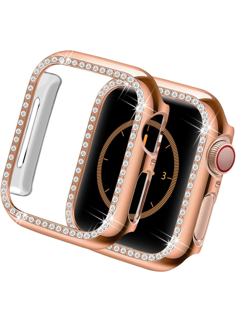 Compatible with Apple Watch Ultra 45mm Case, Shiny Diamond Protective PC Case, Sparkling Crystal Rhinestone Protective Cases for Women and Girls, Smartwatch Accessories Case (Rose Gold) - Image 1
