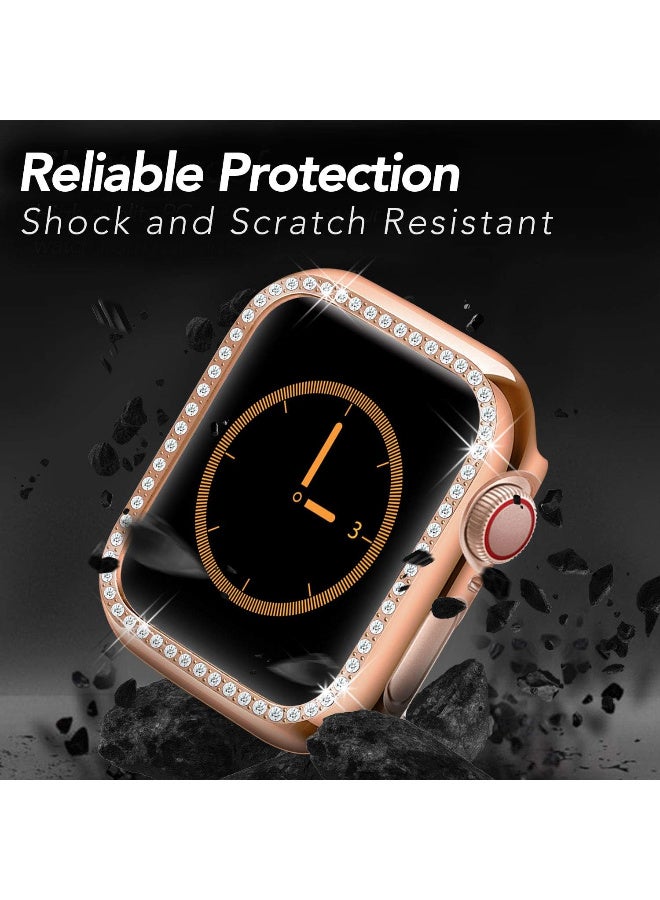Compatible with Apple Watch Ultra 45mm Case, Shiny Diamond Protective PC Case, Sparkling Crystal Rhinestone Protective Cases for Women and Girls, Smartwatch Accessories Case (Rose Gold) - Image 3