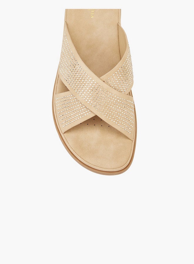 Flora Bella By Shoexpress Embellished Slip-On Cross Strap Sandals - Image 4