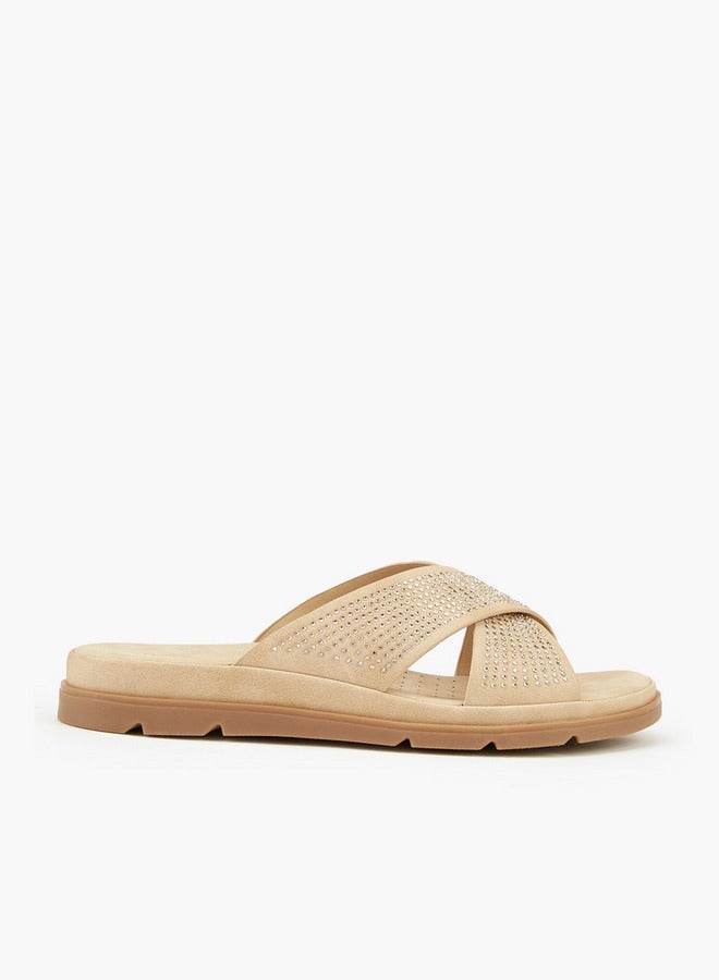 Flora Bella By Shoexpress Embellished Slip-On Cross Strap Sandals - Image 1