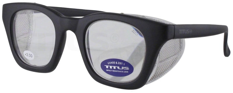 TITUS G12 Retro Style Safety Glasses Soft Folding Stainless Steel Mesh OR Color Matched Side Shield (Black Frame/Magnifier 2.0x Lens, With Fitted Hard Case) - Image 1
