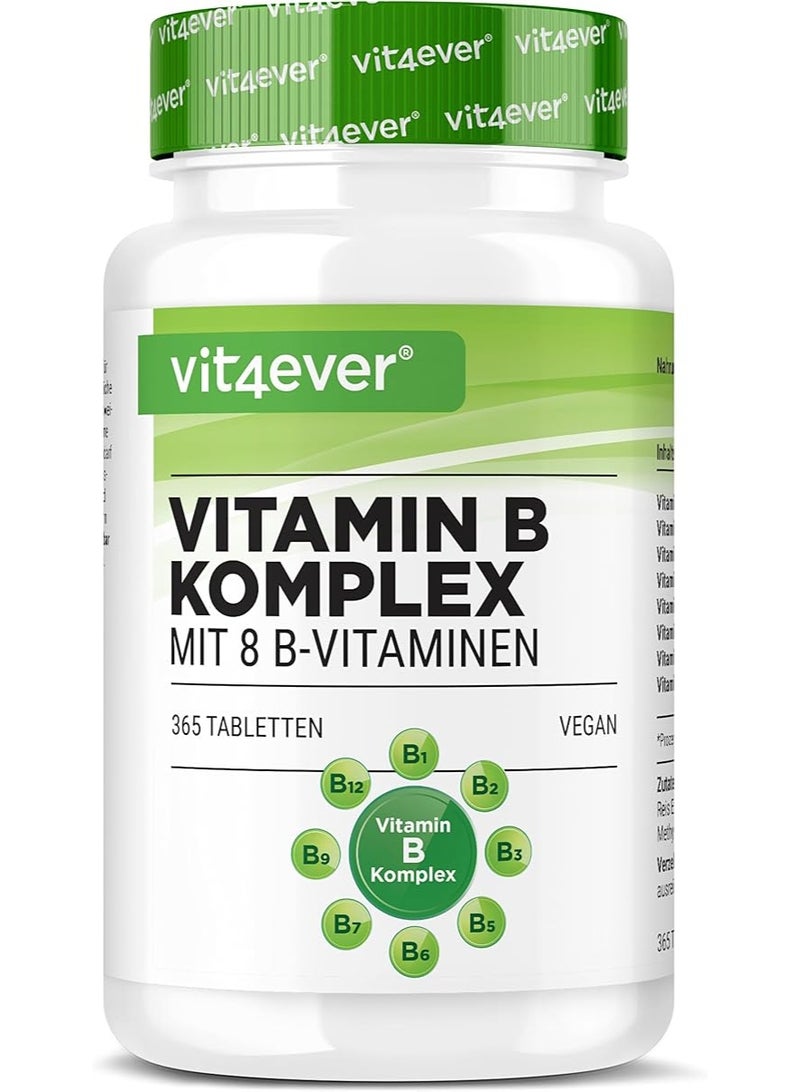 Vit4ever Vitamin B Complex, All 8 B Vitamins Including B1, B2, B3, B5, B6, B12, Biotin and Folic Acid, Supports Energy Metabolism and Nervous System Health, Vegan Formula, Made in Germany, 365 Tablets (12 Month Supply) - Image 1