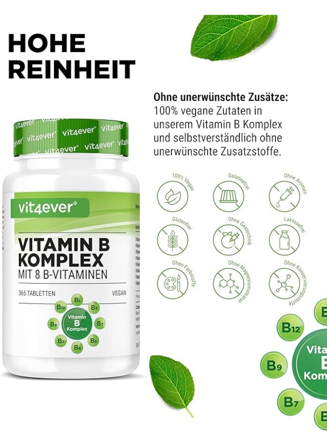 Vit4ever Vitamin B Complex, All 8 B Vitamins Including B1, B2, B3, B5, B6, B12, Biotin and Folic Acid, Supports Energy Metabolism and Nervous System Health, Vegan Formula, Made in Germany, 365 Tablets (12 Month Supply) - Image 3