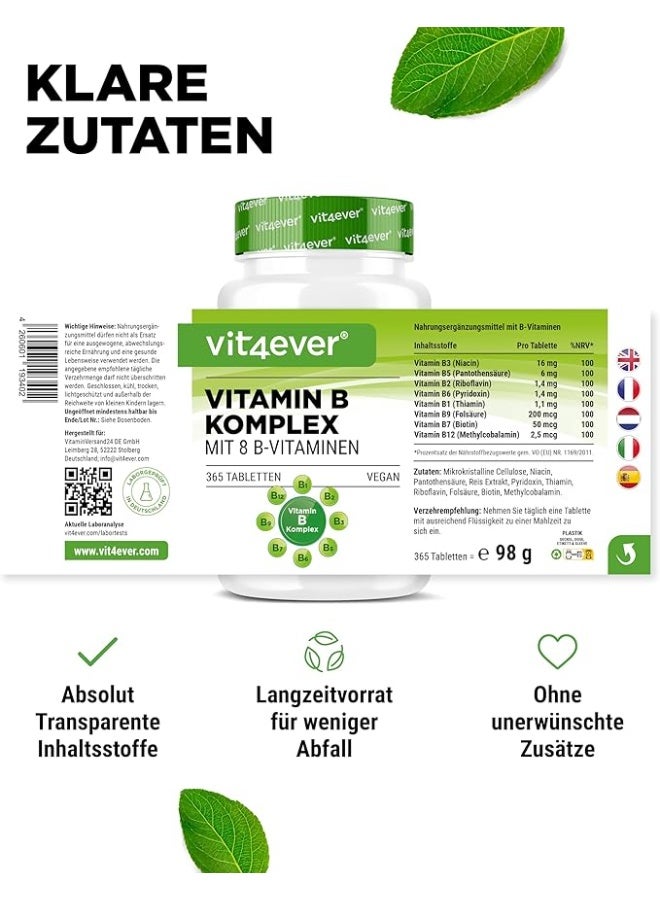 Vit4ever Vitamin B Complex, All 8 B Vitamins Including B1, B2, B3, B5, B6, B12, Biotin and Folic Acid, Supports Energy Metabolism and Nervous System Health, Vegan Formula, Made in Germany, 365 Tablets (12 Month Supply) - Image 5