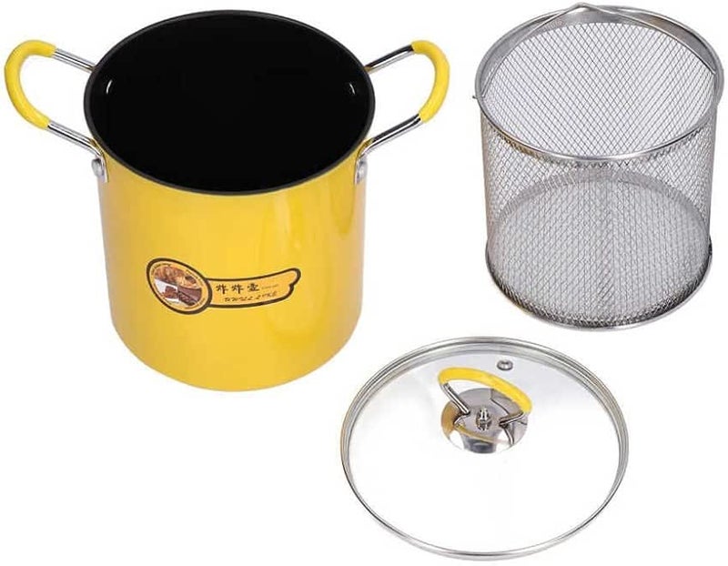 Generic Non-Stick Stock Pot with Strainer Basket and Glass Lid, 24 cm, Yellow .em