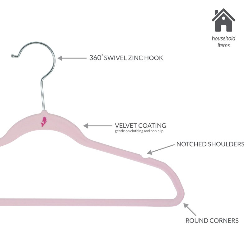 سمبليفاي تبسيط 25 حزمة من الشماعات المخملية للأطفال | سليم | تصميم مانع للانزلاق | توفير المساحة | ملابس اطفال | قمصان | سروال | فساتين | حضانة بيبي | خزانة تخزين وتنظيم | استحى - Image 2