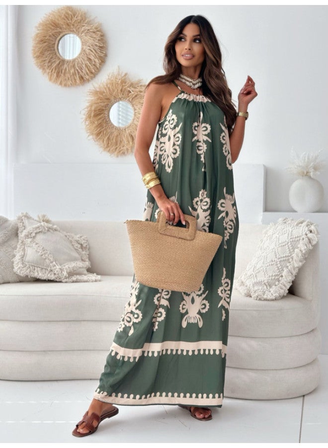 European And American Women's Clothing Summer Positioning Flower Printed Suspender Dress Dress
