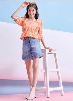 Stylo Bug Schiffli Square Neck Ruffled Peplum Top by Styli  - Image 2