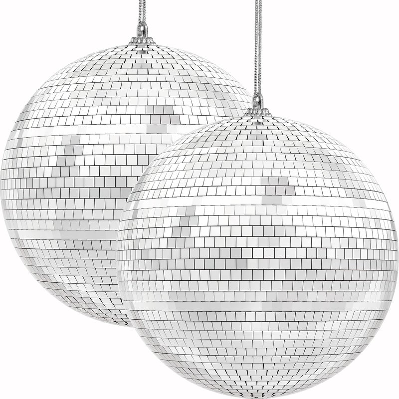 The Dreidel Company The Dreidel Company Mirror Disco Ball 6 Inch Silver Hanging Ball with Attached String for Ring Reflects Light Fun Party Home Bands Decorations Party Favor 2Pack 