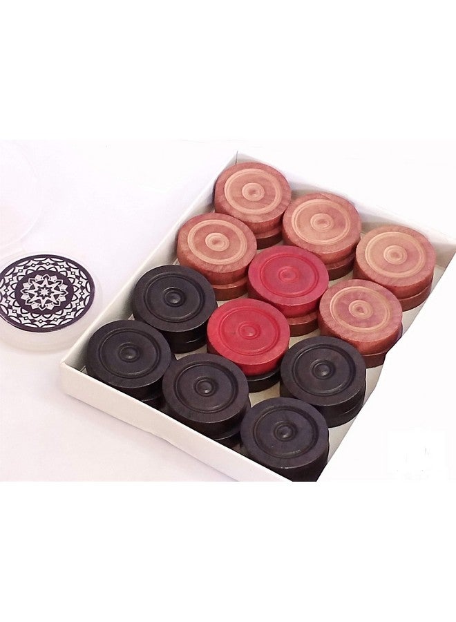 AnNafi® 24 Pieces Carrom Board Coins and Striker Professional Solid Set| Wooden Checkers with Stackable Ridge (Included Cover/Striker Case + Striker) - White/Red/Black (Single Striker) - Image 1