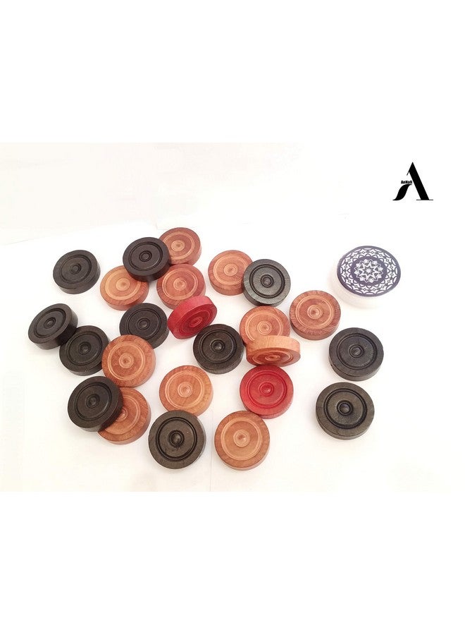AnNafi® 24 Pieces Carrom Board Coins and Striker Professional Solid Set| Wooden Checkers with Stackable Ridge (Included Cover/Striker Case + Striker) - White/Red/Black (Single Striker) - Image 2