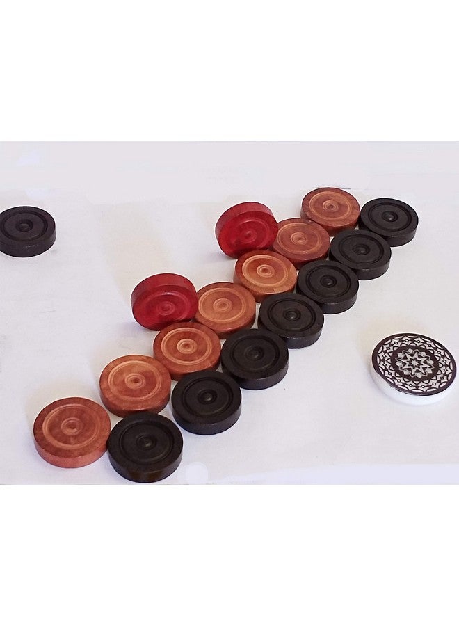AnNafi® 24 Pieces Carrom Board Coins and Striker Professional Solid Set| Wooden Checkers with Stackable Ridge (Included Cover/Striker Case + Striker) - White/Red/Black (Single Striker) - Image 3
