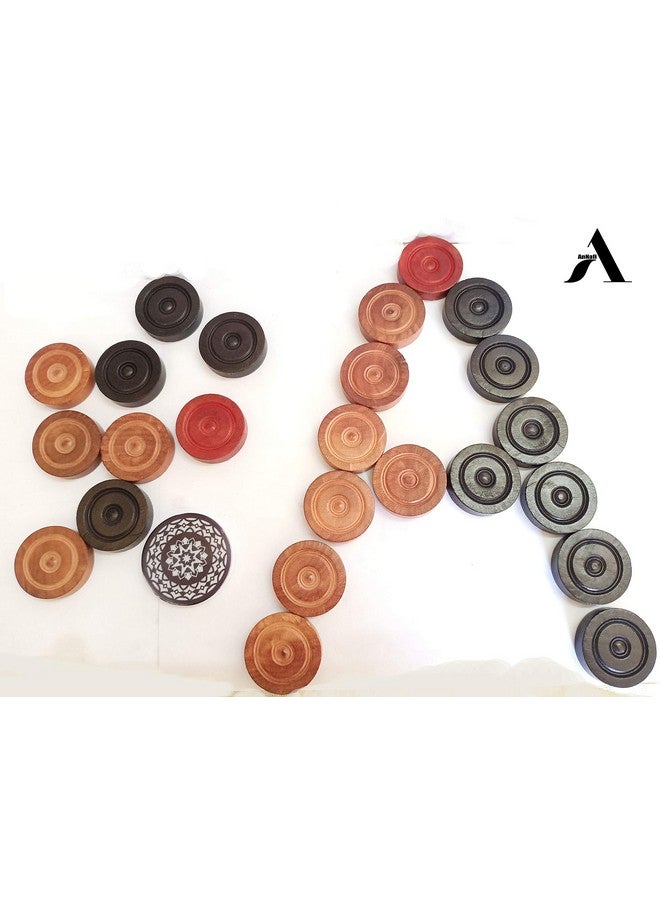 AnNafi® 24 Pieces Carrom Board Coins and Striker Professional Solid Set| Wooden Checkers with Stackable Ridge (Included Cover/Striker Case + Striker) - White/Red/Black (Single Striker) - Image 5