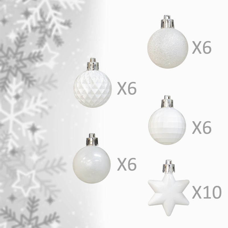KI Store White Christmas Balls 34pcs 1.57-Inch Small Christmas Tree Decoration Ornaments for Xmas Tree Holiday Wreath Garland Decor Ornaments Hooks Included - Image 2
