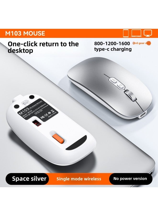 Tiger Cat M103 Wireless Bluetooth Three-Mode Mouse Power Display Mute Office Luminous Computer Peripherals Business Gifts-Color:M103 Single Mode Space Silver - Image 1