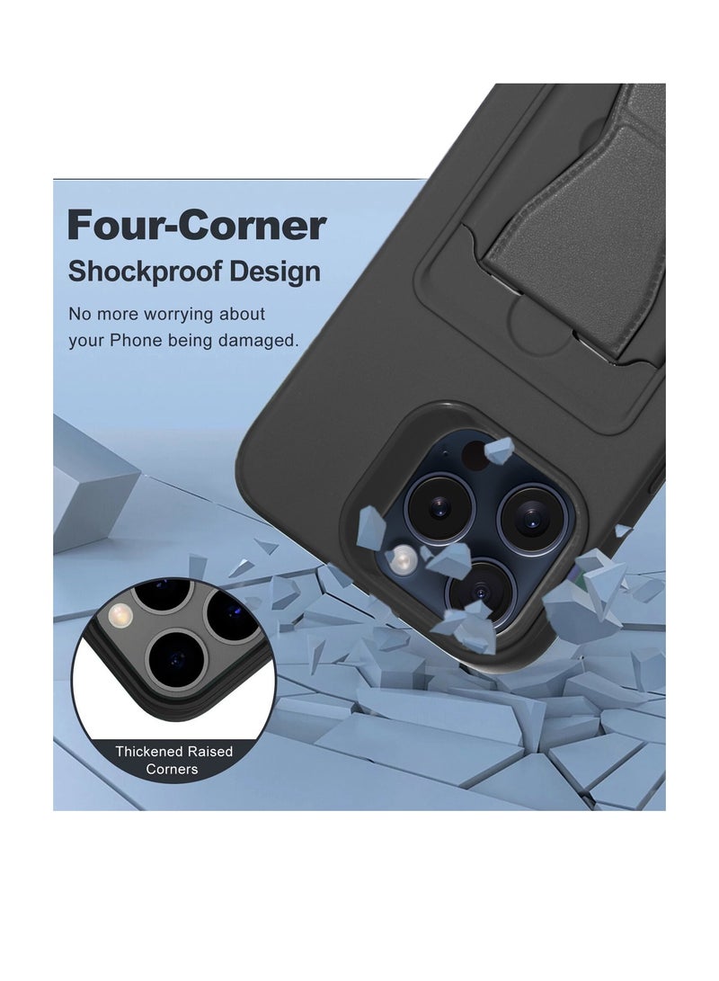 دبليو تيك غطاء حماية من السيليكون TPU مع حامل بطاقات لهاتف أبل آيفون 15 برو 2023 باللون الأسود - Image 4