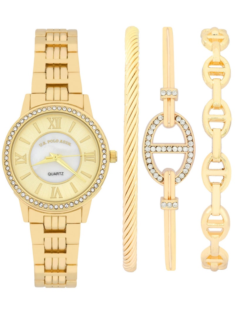 U.S. Polo Assn. Women's Quartz Watch, Analog Display Gold Plated Set watch - Image 1